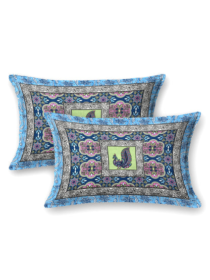Sky Blue Multi-Color Paisley Block Print Queen Size Cotton Bedsheet