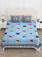Sky Blue Multi-Color Paisley Block Print Queen Size Cotton Bedsheet