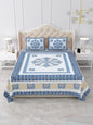 Indigo Blue Floral Hand-Block Queen Size Cotton Bedsheet