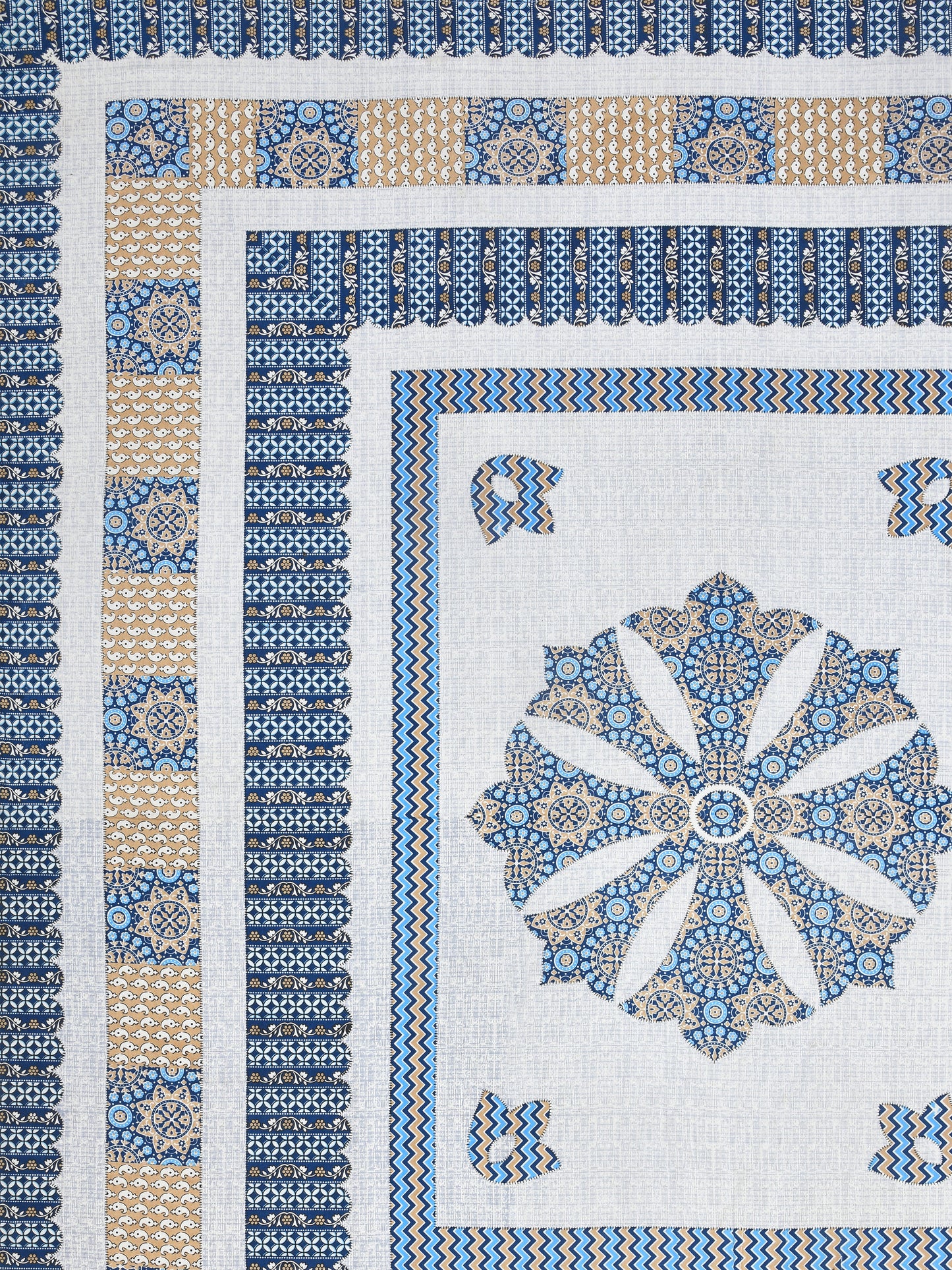 Indigo Blue Floral Hand-Block Queen Size Cotton Bedsheet