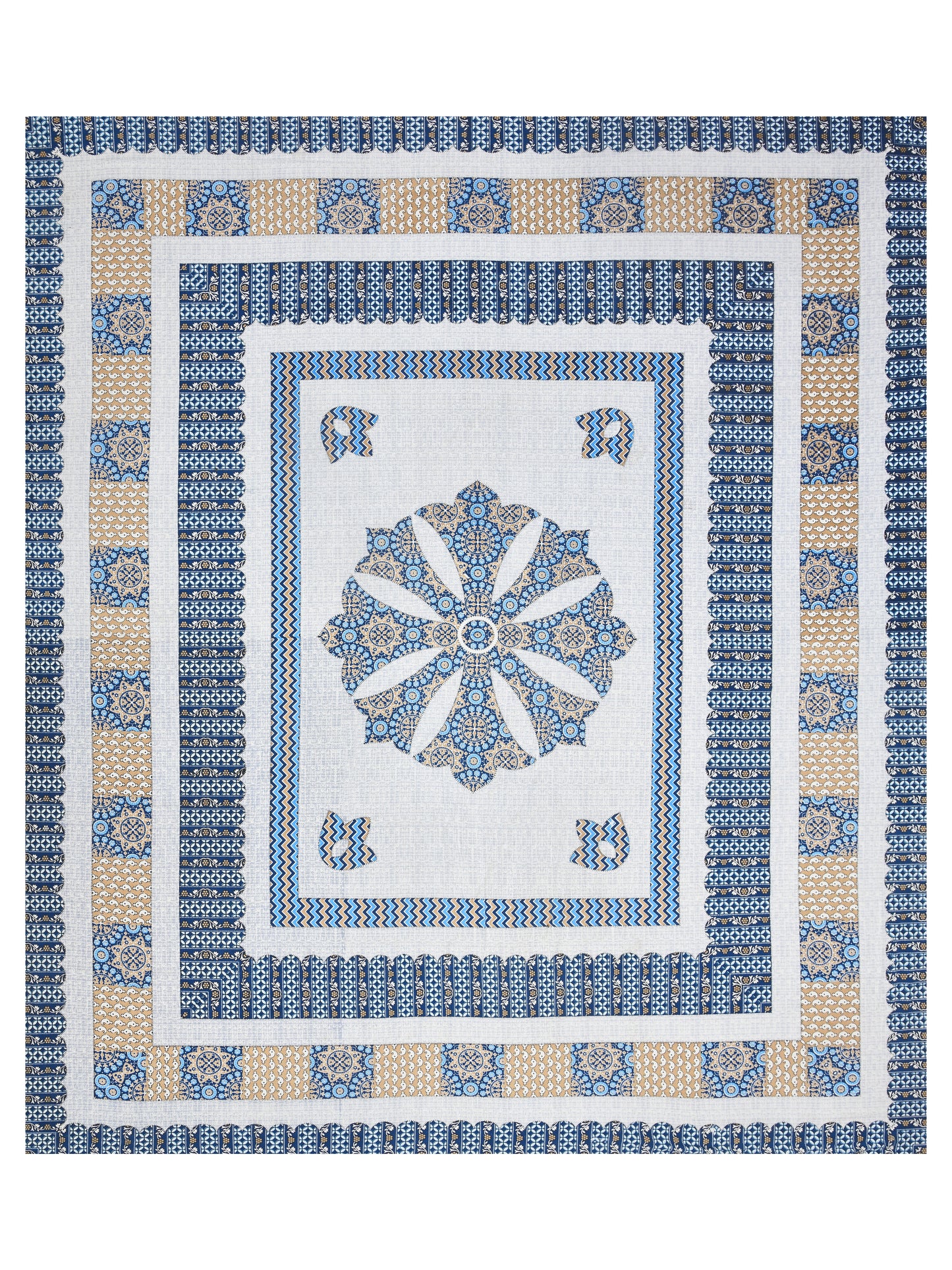 Indigo Blue Floral Hand-Block Queen Size Cotton Bedsheet