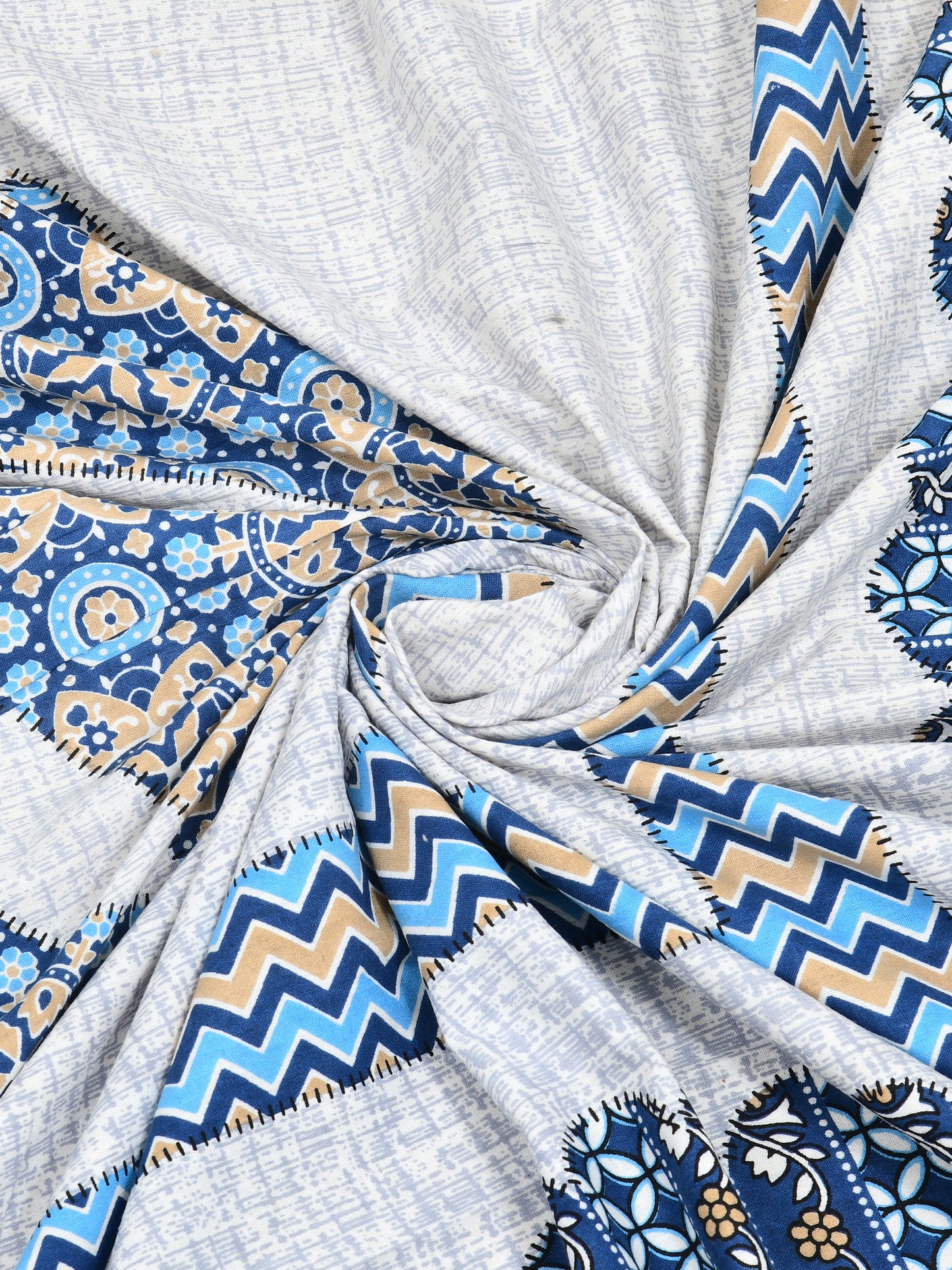 Indigo Blue Floral Hand-Block Queen Size Cotton Bedsheet