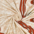 Cream Floral Buta Rust Scroll Border Printed Bedsheet (100 x 108) with 2 Pillow Covers
