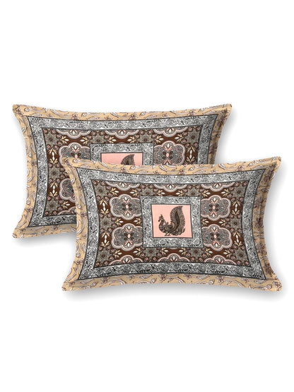 Beige & Coffee Paisley Hand-Block Queen Size Cotton Bedsheet