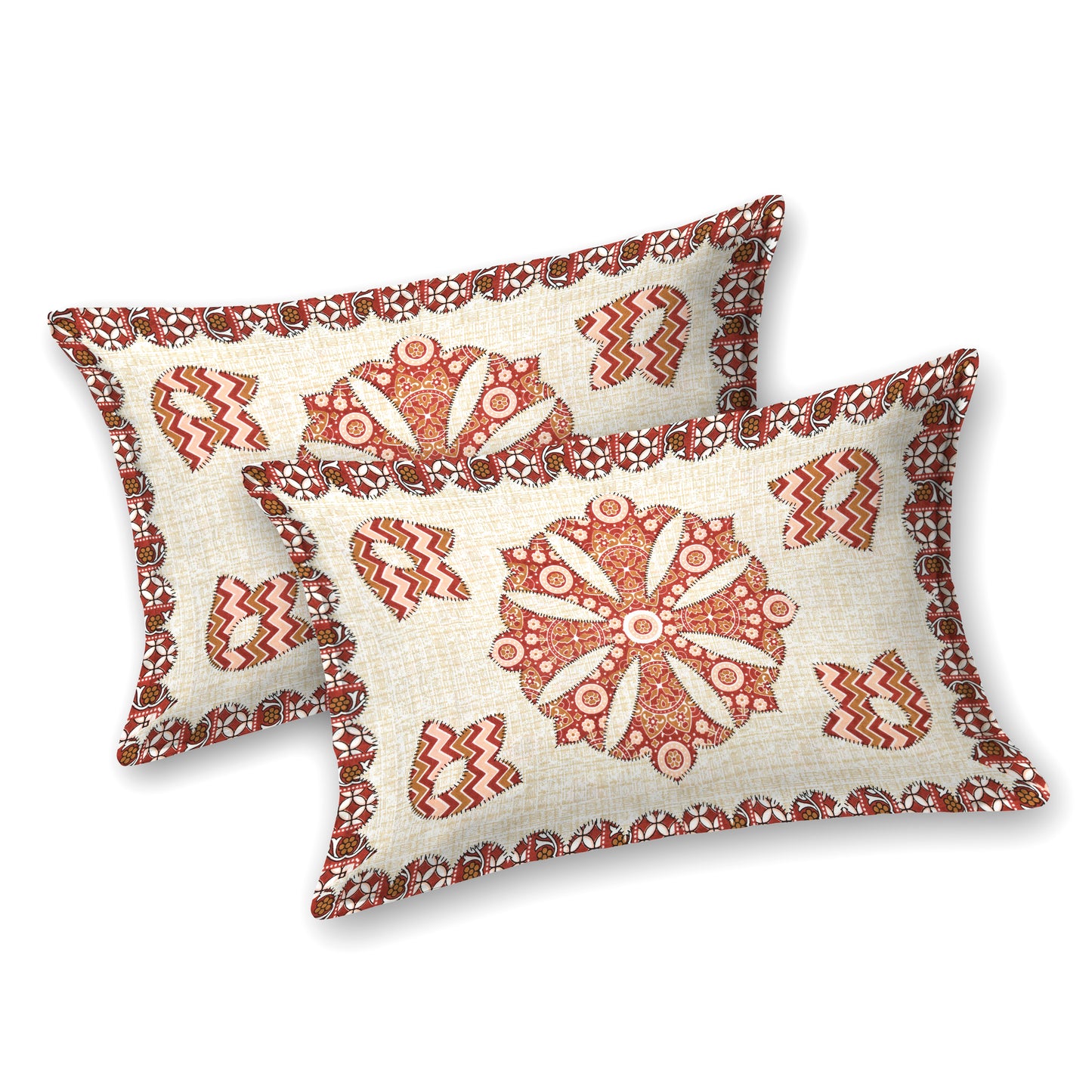 Rust Orange Medallion Hand-Block Queen Size Cotton Bedsheet