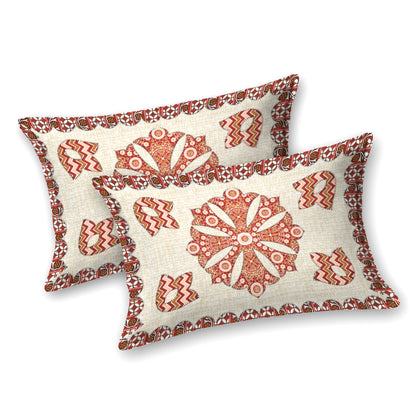 Rust Orange Medallion Hand-Block Queen Size Cotton Bedsheet