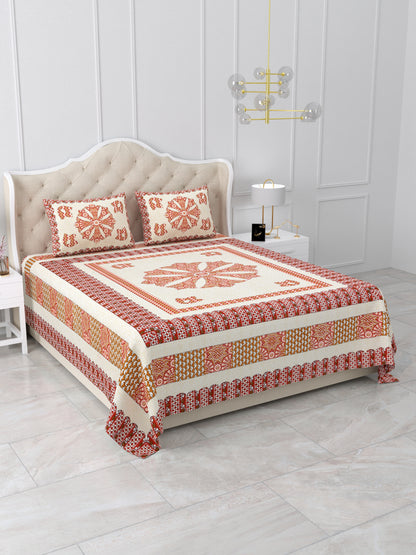 Rust Orange Medallion Hand-Block Queen Size Cotton Bedsheet