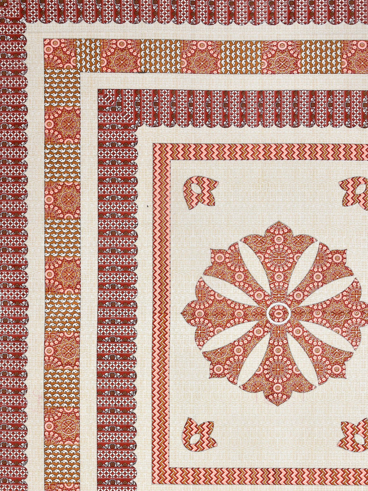 Rust Orange Medallion Hand-Block Queen Size Cotton Bedsheet