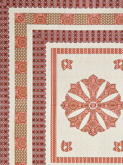 Rust Orange Medallion Hand-Block Queen Size Cotton Bedsheet