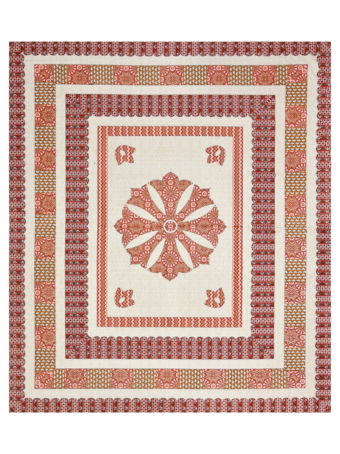 Rust Orange Medallion Hand-Block Queen Size Cotton Bedsheet