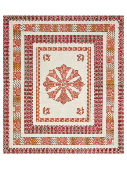 Rust Orange Medallion Hand-Block Queen Size Cotton Bedsheet