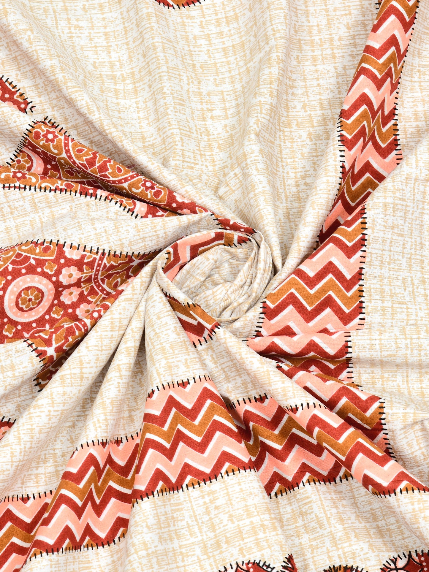 Rust Orange Medallion Hand-Block Queen Size Cotton Bedsheet