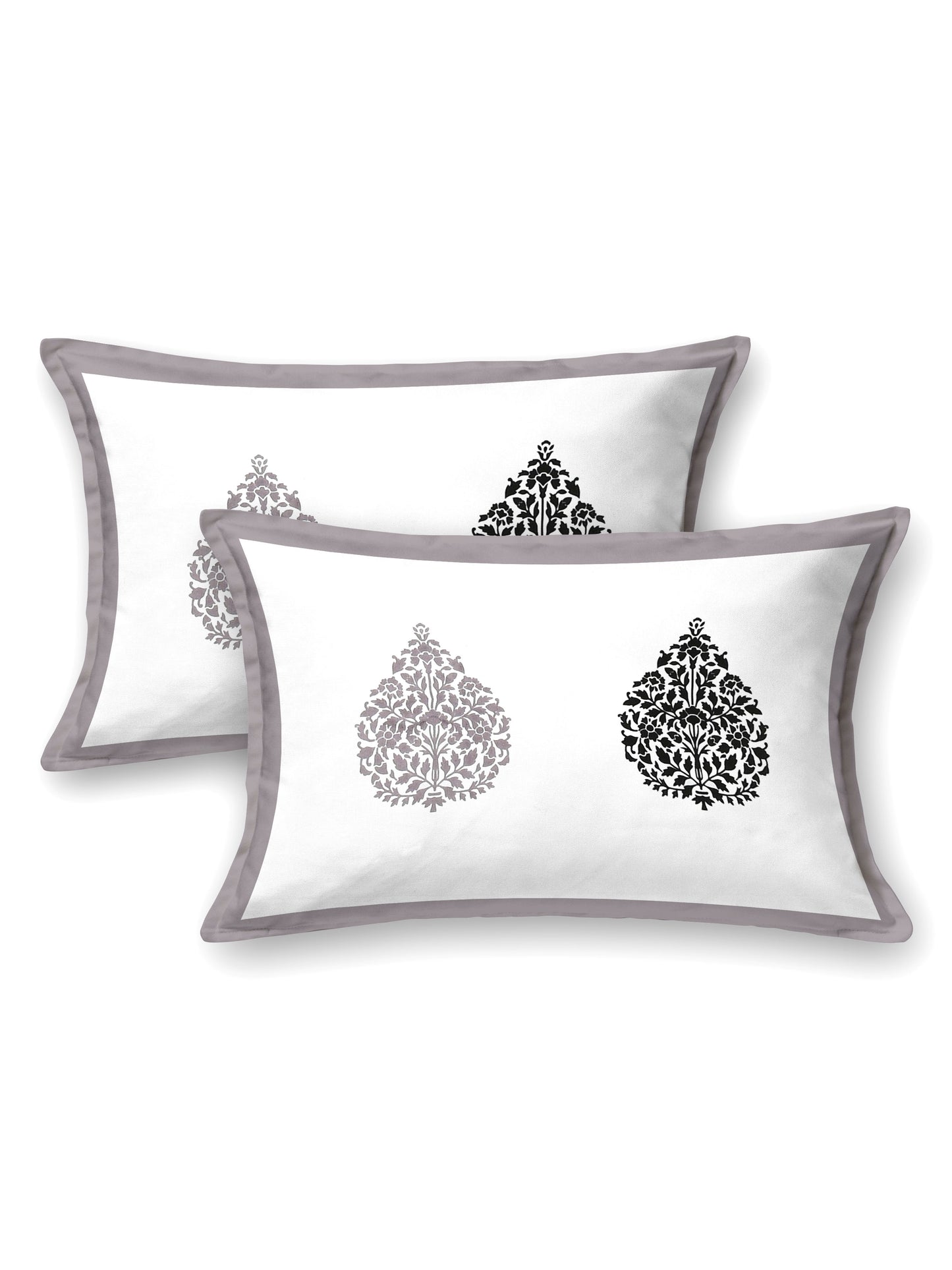 Jaipuri Grey & Charcoal Floral Butti Super King Size Cotton Bedsheet