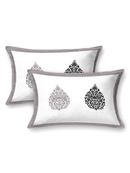 Jaipuri Grey & Charcoal Floral Butti Super King Size Cotton Bedsheet