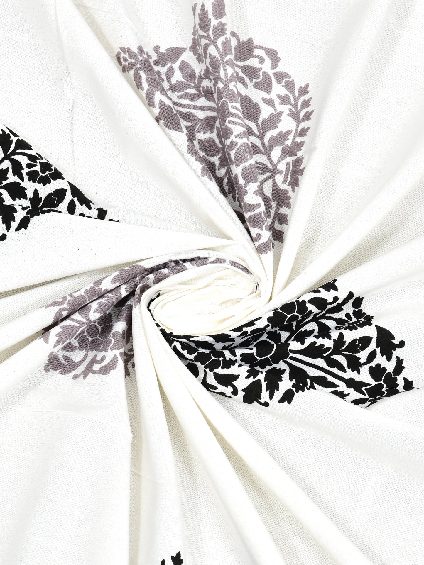 Jaipuri Grey & Charcoal Floral Butti Super King Size Cotton Bedsheet