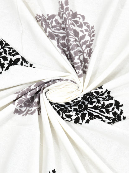 Jaipuri Grey & Charcoal Floral Butti Super King Size Cotton Bedsheet