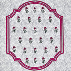 White Floral Buta Pink Scroll Border Printed Bedsheet (100 x 108) with 2 Pillow Covers