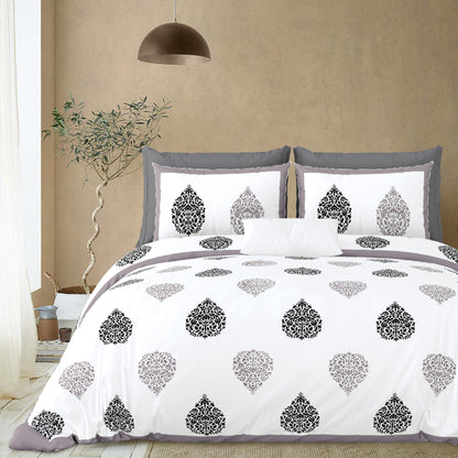 Jaipuri Grey & Charcoal Floral Butti Super King Size Cotton Bedsheet