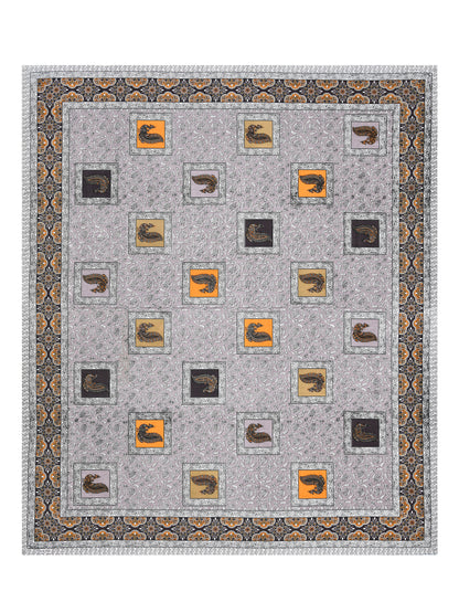 Grey & Mustard Paisley Hand-Block Queen Cotton Bedsheet