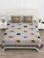 Grey & Mustard Paisley Hand-Block Queen Cotton Bedsheet