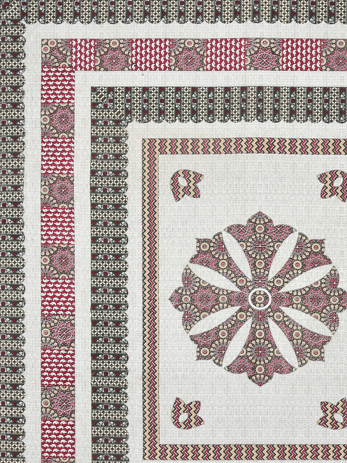 Maroon & Charcoal Medallion Hand-Block Queen Size Cotton Bedsheet