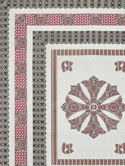 Maroon & Charcoal Medallion Hand-Block Queen Size Cotton Bedsheet