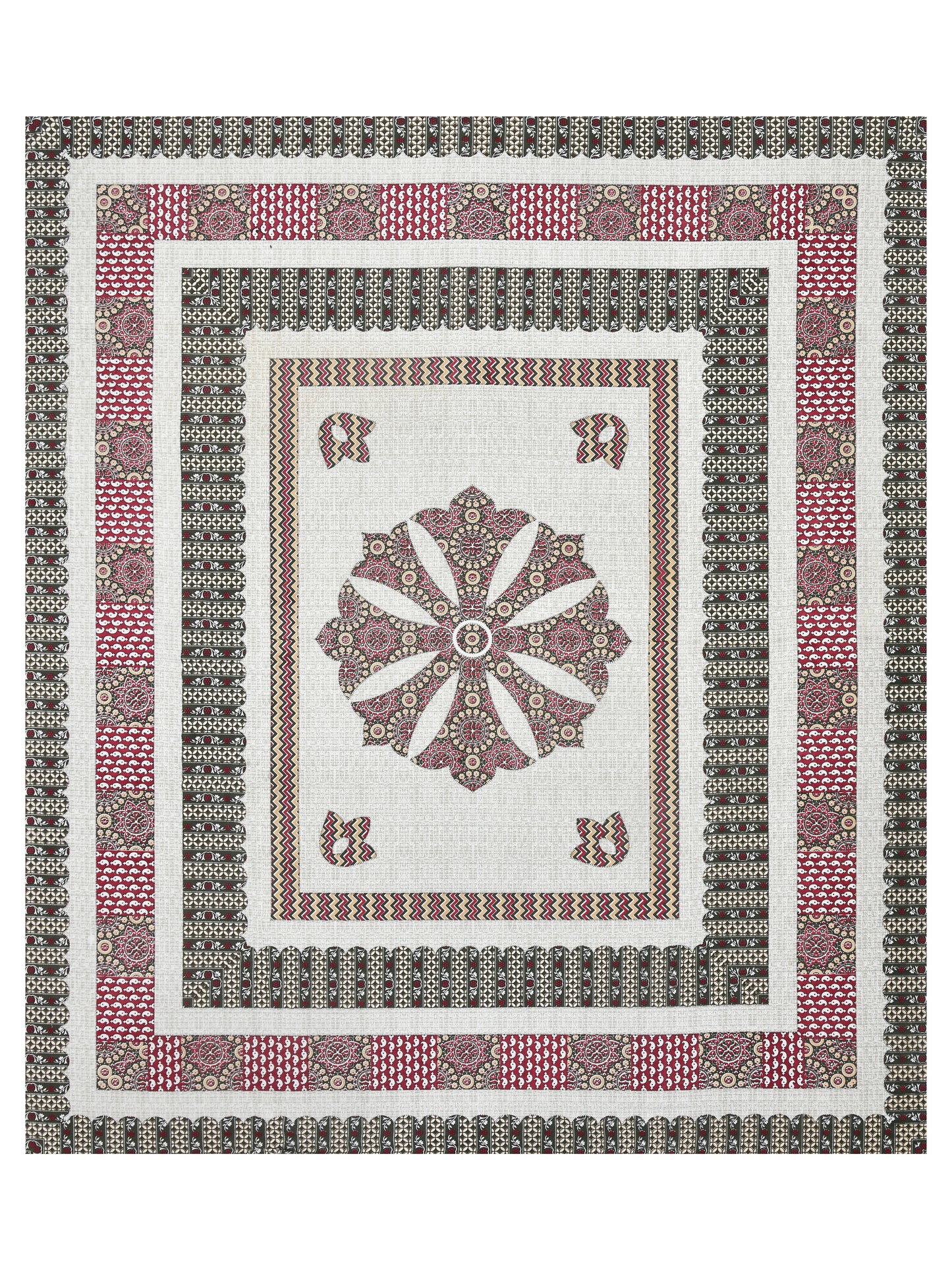 Maroon & Charcoal Medallion Hand-Block Queen Size Cotton Bedsheet