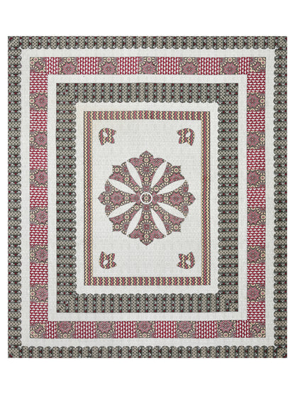 Maroon & Charcoal Medallion Hand-Block Queen Size Cotton Bedsheet