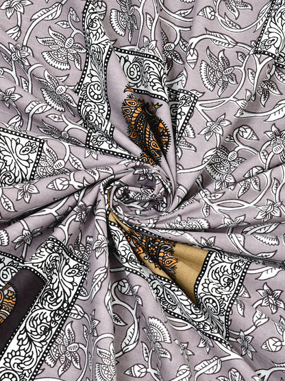 Grey & Mustard Paisley Hand-Block Queen Cotton Bedsheet