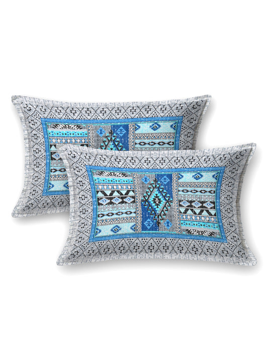 Jaipuri Arctic Blue Geometric Super King Size Cotton Bedsheet