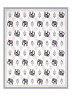 Full flat view of Castile India grey & beige elephant print super king bedsheet 108x108 with border