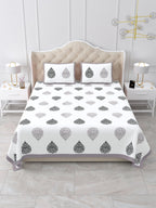 Front view of Castile India grey & black damask buta super king size bedsheet 108x108 with 2 pillow covers