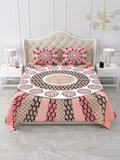 Front view of Castile India maroon and pink mandala sunburst king size bedsheet 100x108 with 2 pillow covers