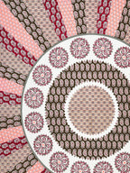 Close-up of the mandala rings and maroon, pink and brown paisley stripes