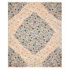 Full flat view of the 90x108 bedsheet showing the navy-blue floral diamond centre and corner panels