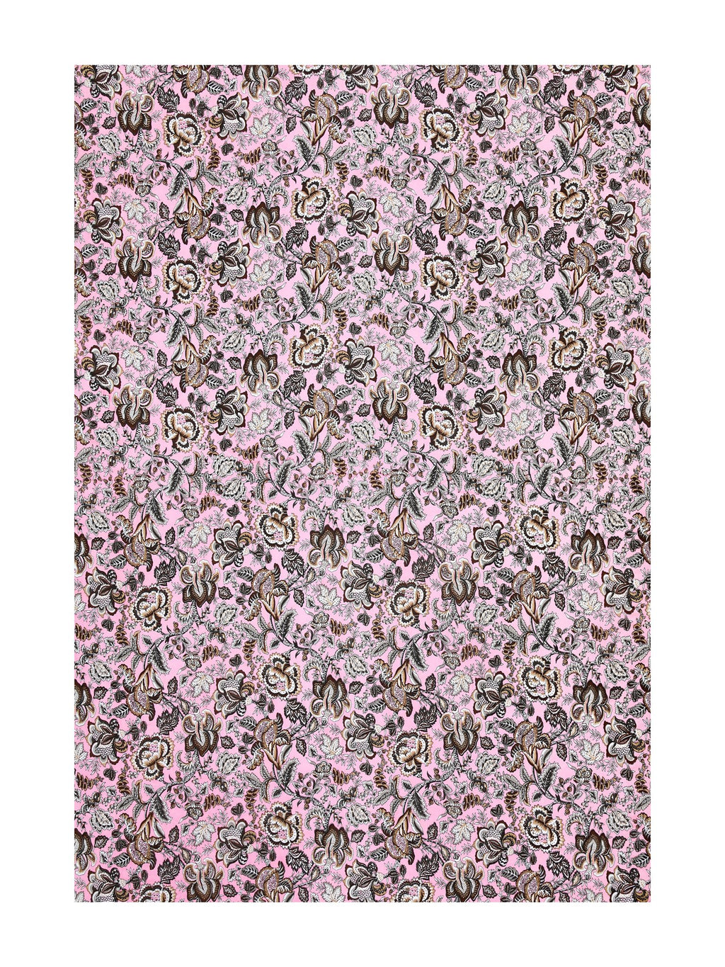Full flat view of the pink and brown all-over floral bedsheet 90x108 by Castile India