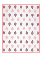 Full flat view of Castile India pink & maroon damask buta super king bedsheet 108x108 with pink border