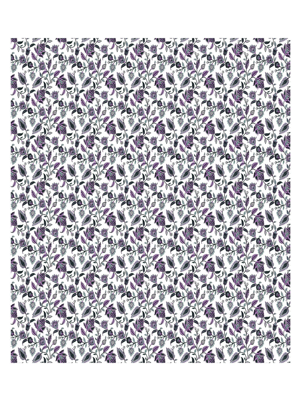 Full flat view of Castile India purple and white floral vine bedsheet 90x108