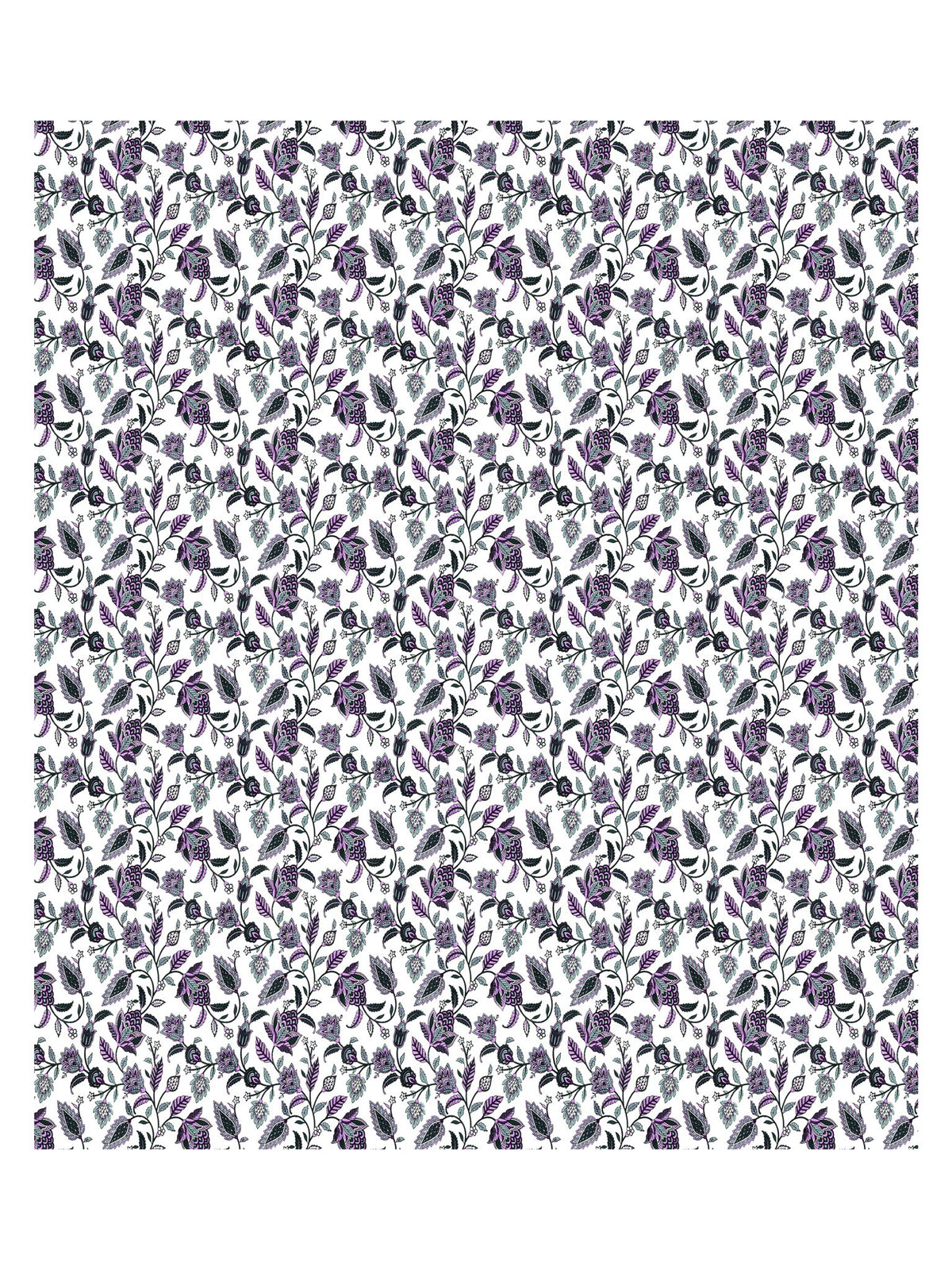 Full flat view of Castile India purple and white floral vine bedsheet 90x108