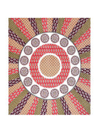 Full flat view of the red and olive mandala sunburst king size bedsheet