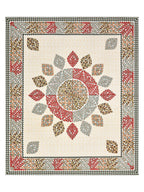 Full flat view of the red and sage leaf mandala bedsheet with leaf-motif border