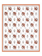 Full flat view of Castile India rust orange elephant print super king bedsheet 108x108 with border
