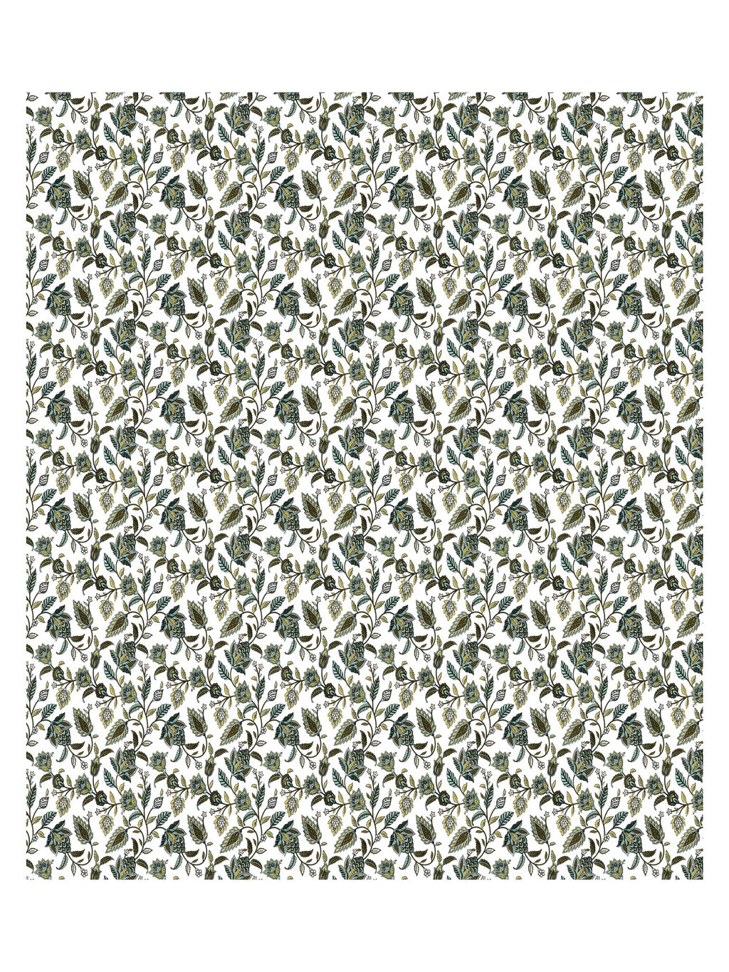 Full flat view of Castile India sage green and white floral vine bedsheet 90x108