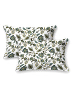 Two white pillow covers with olive, sage and mint trailing floral vine print