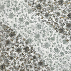 Close-up of sage-grey floral print with darker olive and charcoal blooms on white