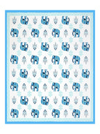 Full flat view of Castile India sky blue elephant print super king bedsheet 108x108 with border