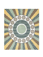 Full flat view of the teal and mustard mandala sunburst king size bedsheet