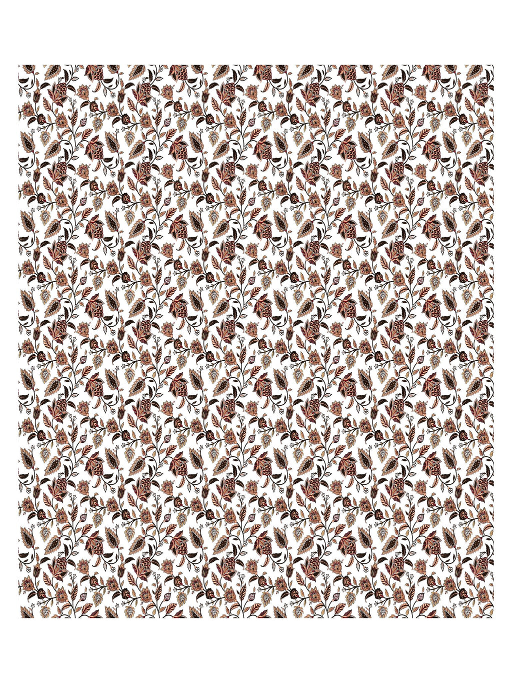 Full flat view of Castile India white and rust floral vine bedsheet 90x108